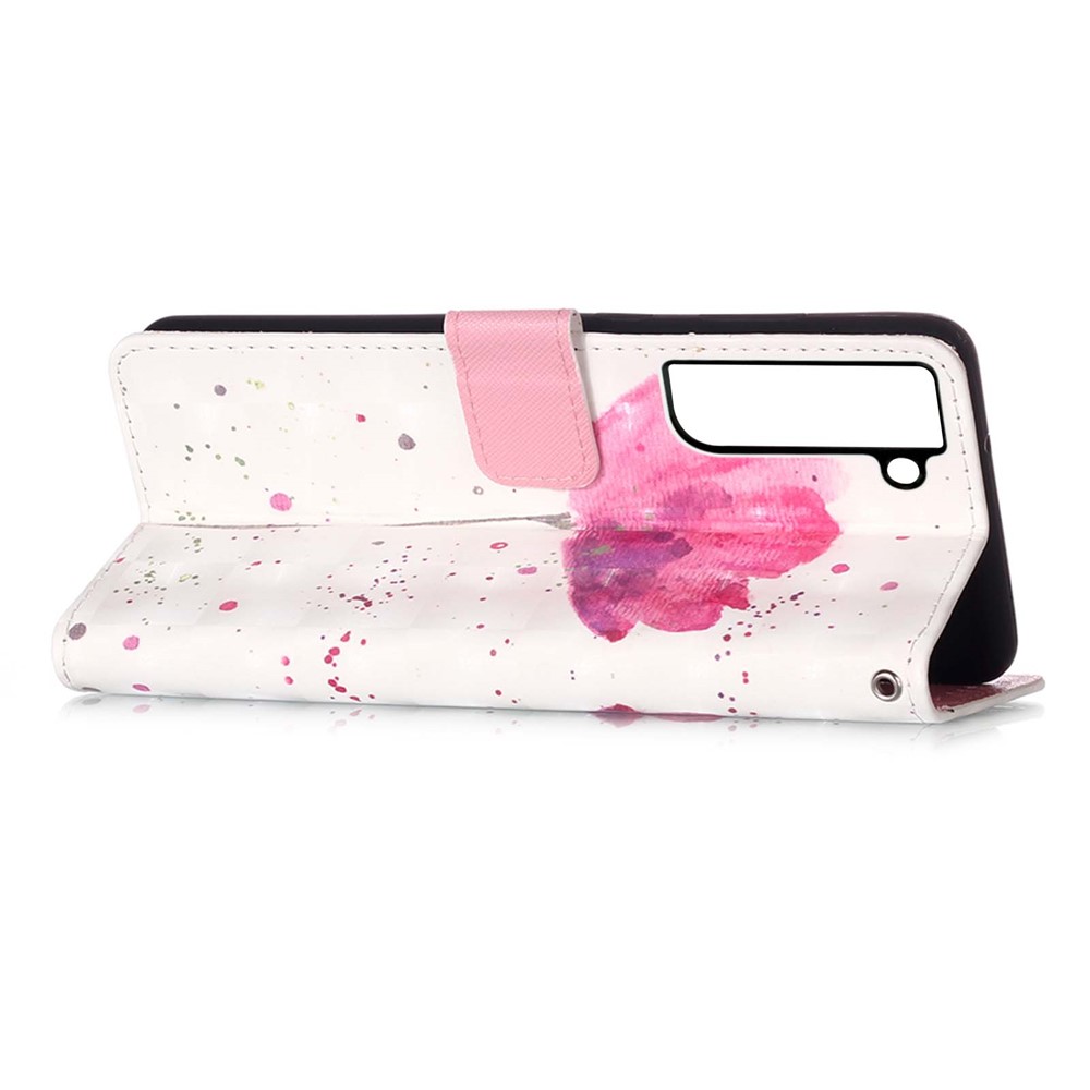 3D Pattern Printing Magnetic Clasp PU Leather Stand Wallet Phone Case Cover with Strap for Samsung Galaxy S22+ 5G - Flower-5
