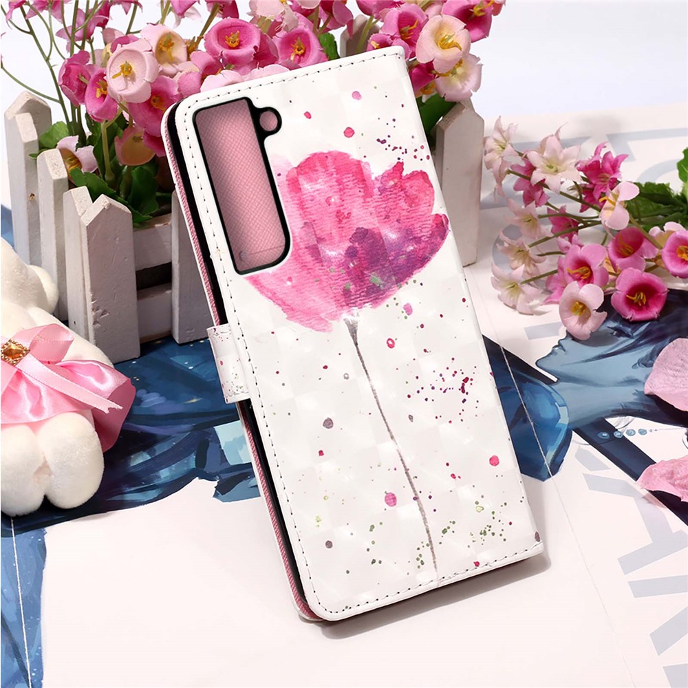 3D Pattern Printing Magnetic Clasp PU Leather Stand Wallet Phone Case Cover with Strap for Samsung Galaxy S22+ 5G - Flower-7