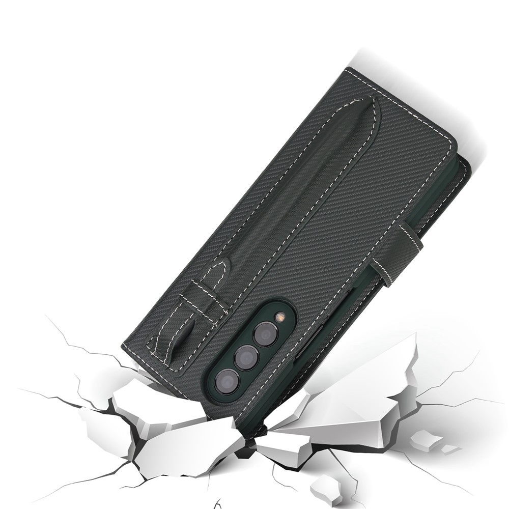 Twill Texture Detachable Genuine Leather Shell Stand Wallet Protective Phone Case with Pen Slot for Samsung Galaxy Z Fold3 5G - Black-10