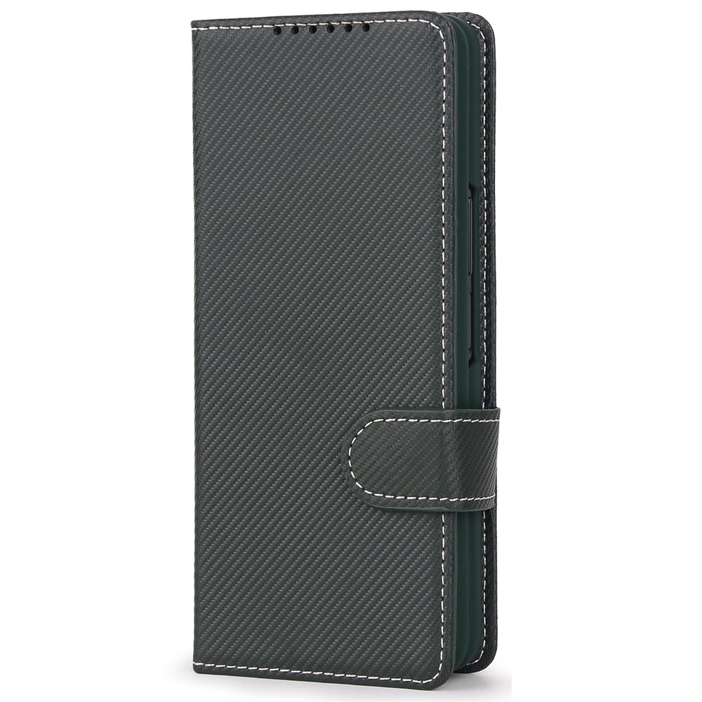 Twill Texture Detachable Genuine Leather Shell Stand Wallet Protective Phone Case with Pen Slot for Samsung Galaxy Z Fold3 5G - Black-2