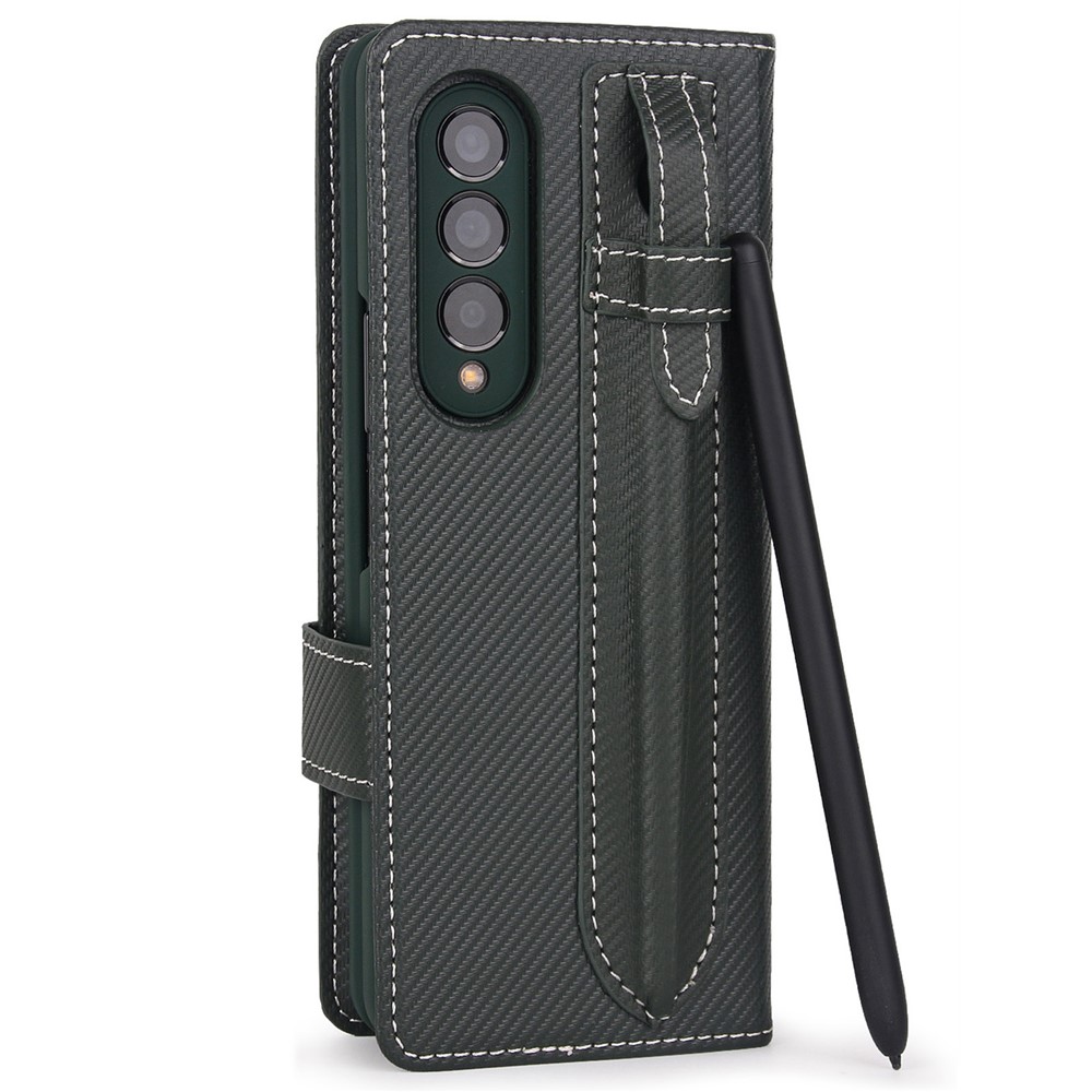 Twill Texture Detachable Genuine Leather Shell Stand Wallet Protective Phone Case with Pen Slot for Samsung Galaxy Z Fold3 5G - Black-3