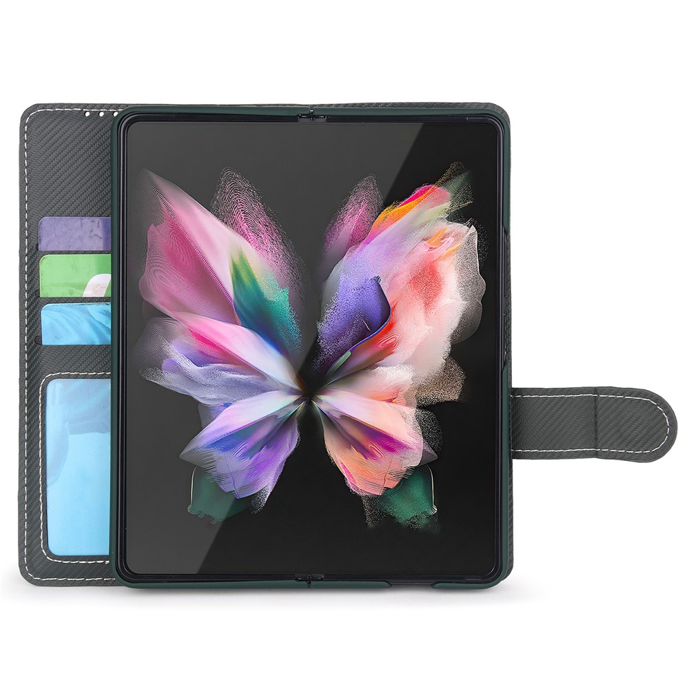 Twill Texture Detachable Genuine Leather Shell Stand Wallet Protective Phone Case with Pen Slot for Samsung Galaxy Z Fold3 5G - Black-5