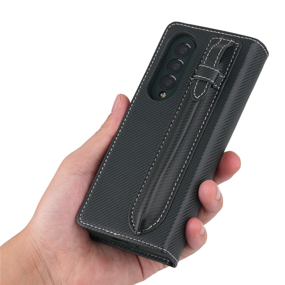 Twill Texture Detachable Genuine Leather Shell Stand Wallet Protective Phone Case with Pen Slot for Samsung Galaxy Z Fold3 5G - Black-8