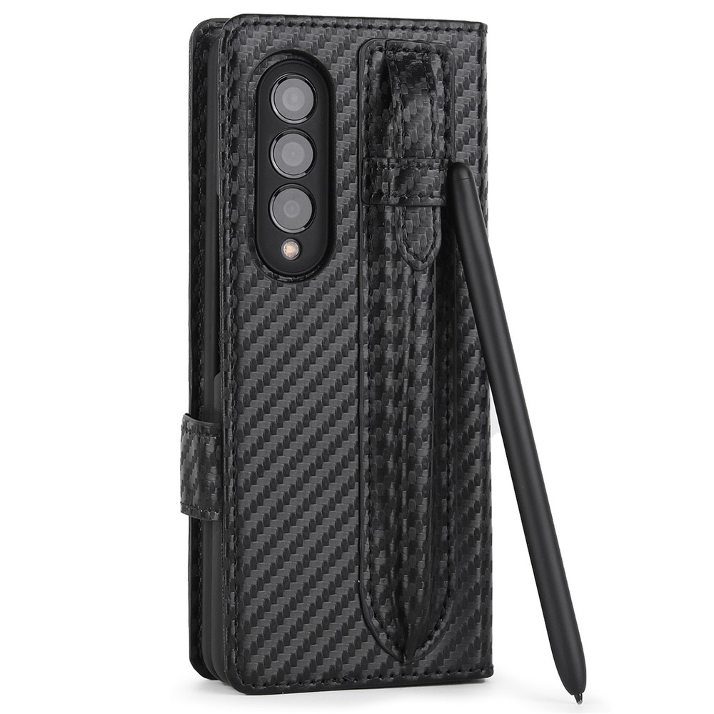 Carbon Fiber Detachable 2-in-1 Design Genuine Leather Stand Wallet Phone Case Cover with Pen Slot for Samsung Galaxy Z Fold3 5G - Black-3