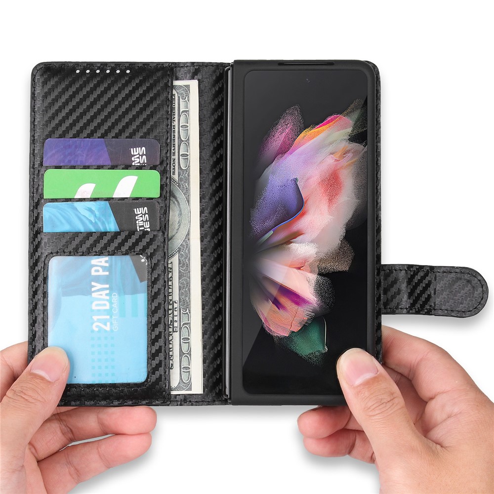 Carbon Fiber Detachable 2-in-1 Design Genuine Leather Stand Wallet Phone Case Cover with Pen Slot for Samsung Galaxy Z Fold3 5G - Black-5