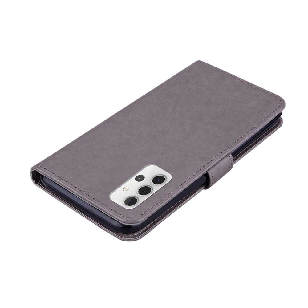 Rhinestone Decor TPU+PU Leather Magnetic Clasp Phone Shell Cover Wallet Stand Owl Flower Imprinted Phone Case for Samsung Galaxy A13 4G - Grey-6