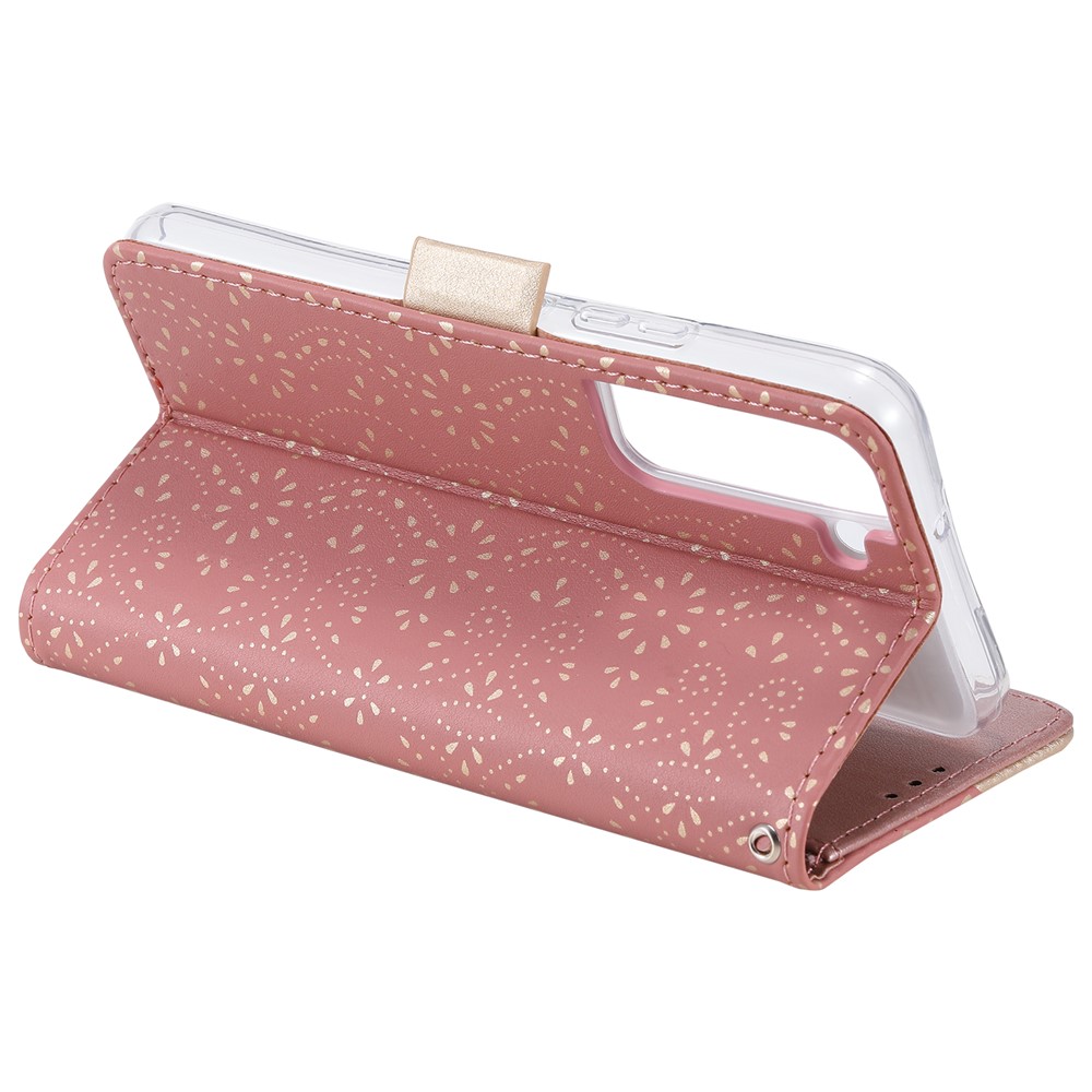 Drop-resistant Lace Leather Case Zipper Wallet Stand Phone Cover with Bowknot Strap for Samsung Galaxy S22+ 5G - Pink-5