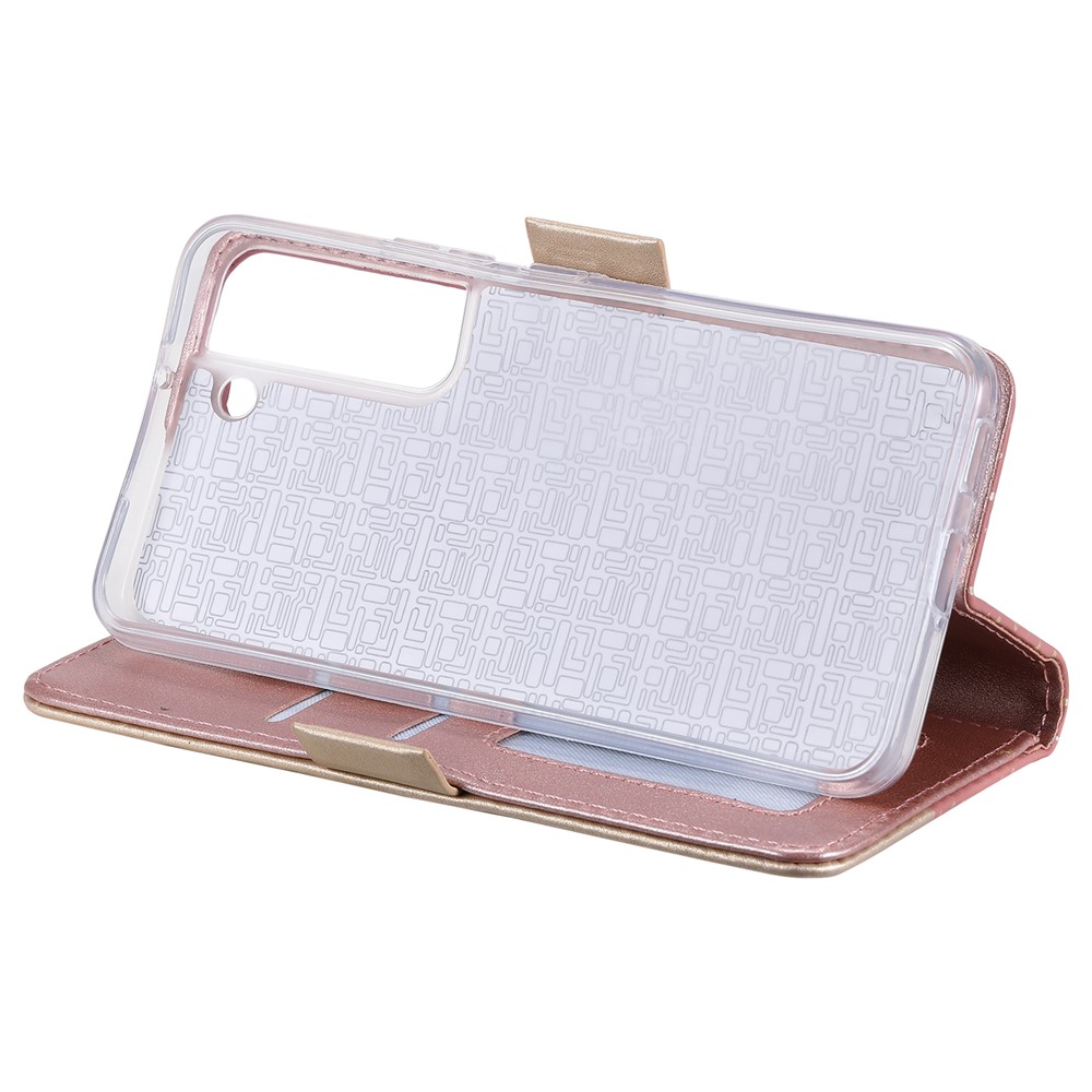 Drop-resistant Lace Leather Case Zipper Wallet Stand Phone Cover with Bowknot Strap for Samsung Galaxy S22+ 5G - Pink-6