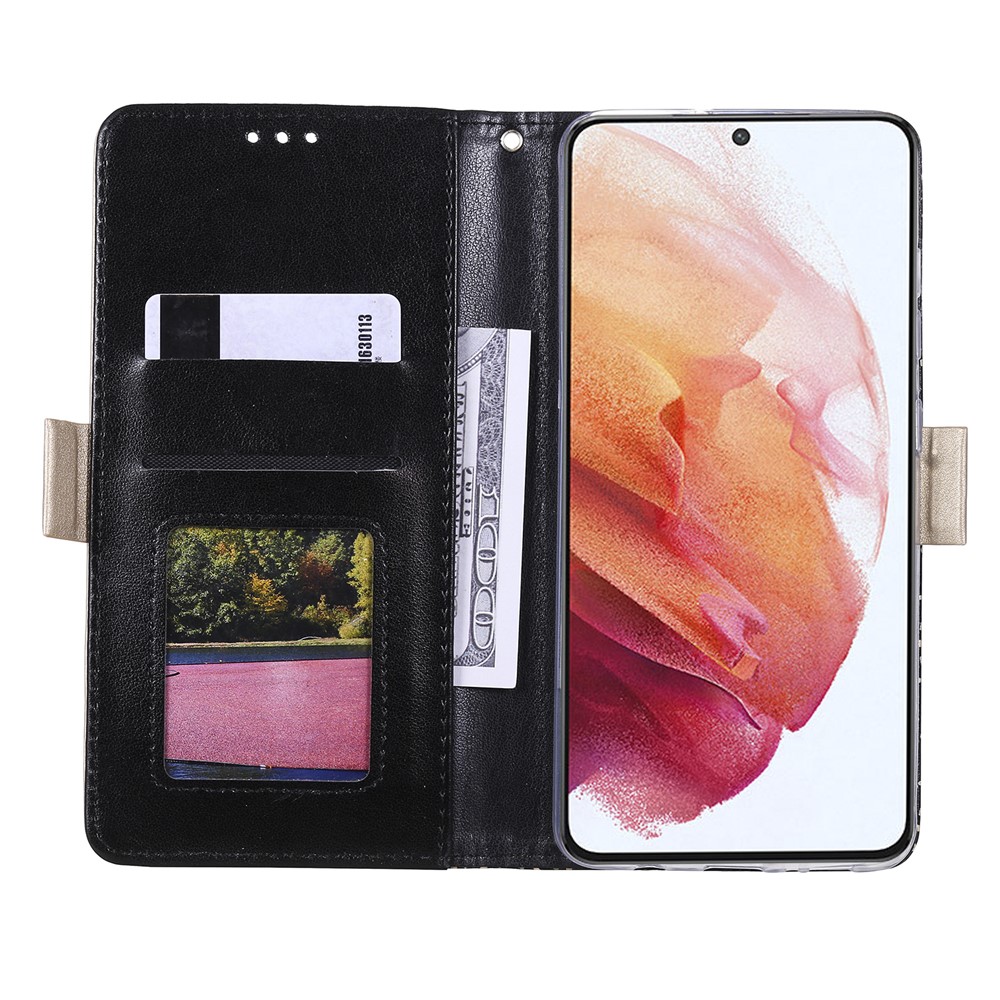 Fully Wrapped Lace Leather Case Zipper Wallet Stand Phone Cover with Bowknot Strap for Samsung Galaxy A53 5G - Black-4