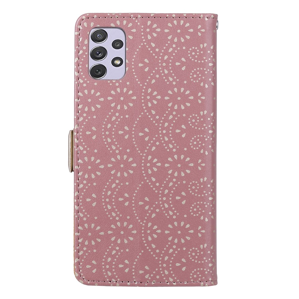 Full Protective Anti-drop Zipper Wallet Stand Lace Leather Case with Bowknot Carrying Strap for Samsung Galaxy A73 5G - Pink-3