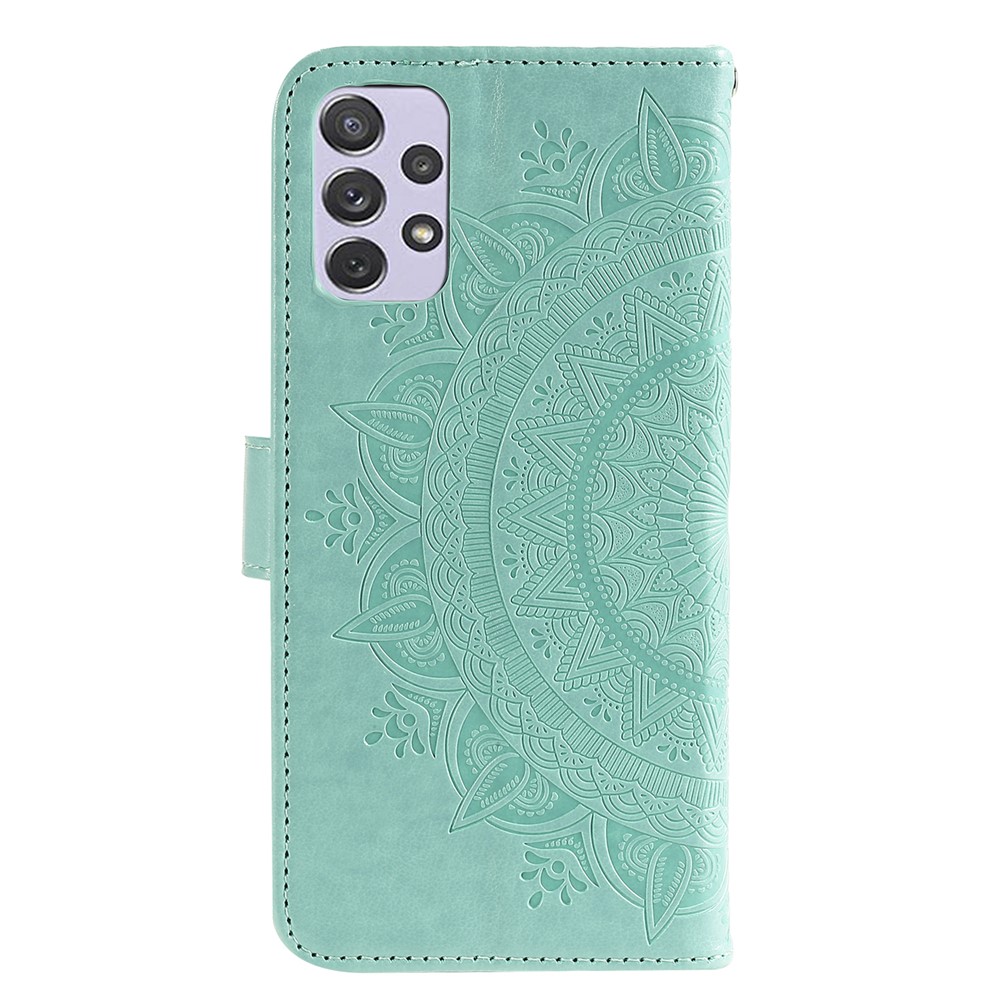 Imprinted Mandala Flower Stand Wallet Function PU Leather Phone Folio Flip Cover Case with Strap for Samsung Galaxy A73 5G - Green-2