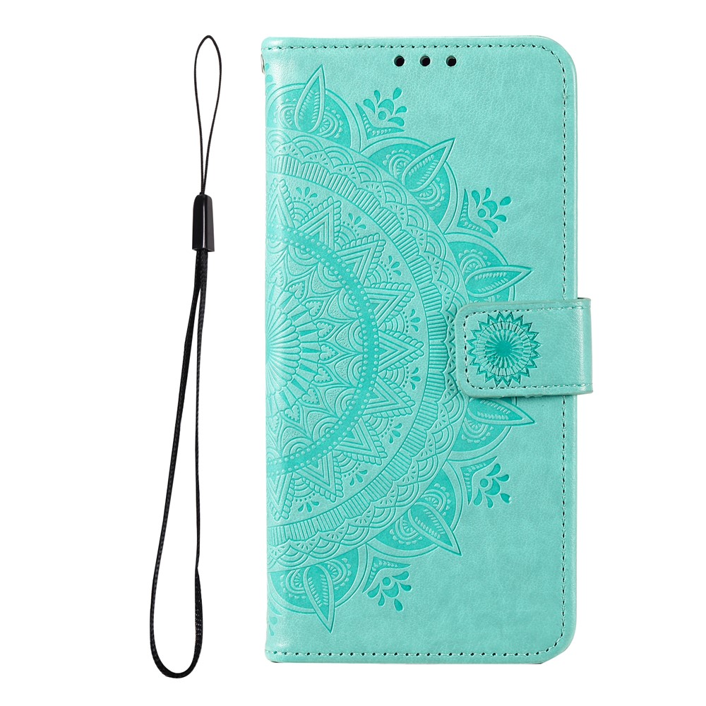 Imprinted Mandala Flower Stand Wallet Function PU Leather Phone Folio Flip Cover Case with Strap for Samsung Galaxy A73 5G - Green-3
