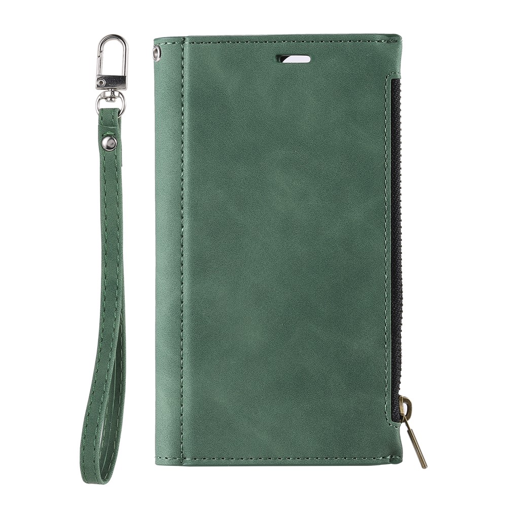 Full Protection Zipper Pocket Wallet Design PU Leather Phone Case Cover with Kickstand for Samsung Galaxy S22 5G - Green-2