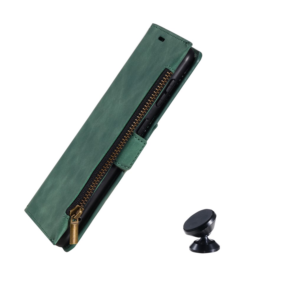 Full Protection Zipper Pocket Wallet Design PU Leather Phone Case Cover with Kickstand for Samsung Galaxy S22 5G - Green-9