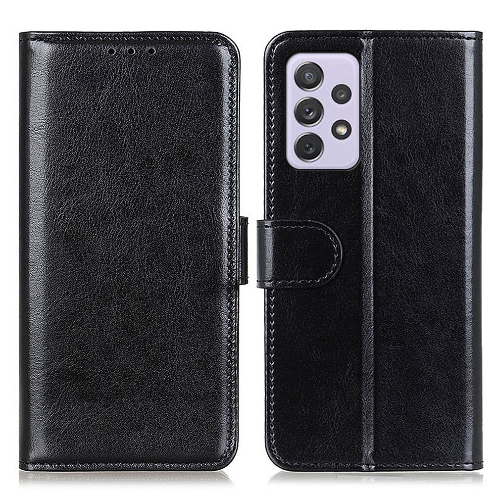 Crazy Horse Texture PU Leather Wallet Case Magnetic Clasp Stand Folio Flip Cover Protector for Samsung Galaxy A73 5G - Black-1