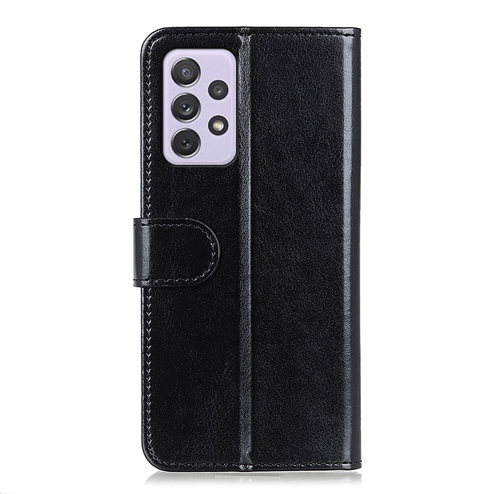 Crazy Horse Texture PU Leather Wallet Case Magnetic Clasp Stand Folio Flip Cover Protector for Samsung Galaxy A73 5G - Black-3