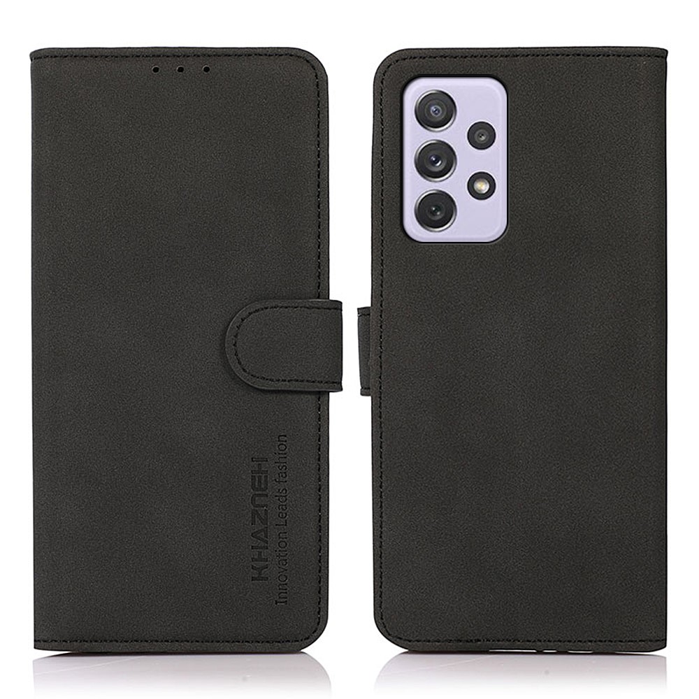 KHAZNEH Textured PU Leather Wallet Flip Cover Stand Magnetic Protective Case for Samsung Galaxy A73 5G - Black-1