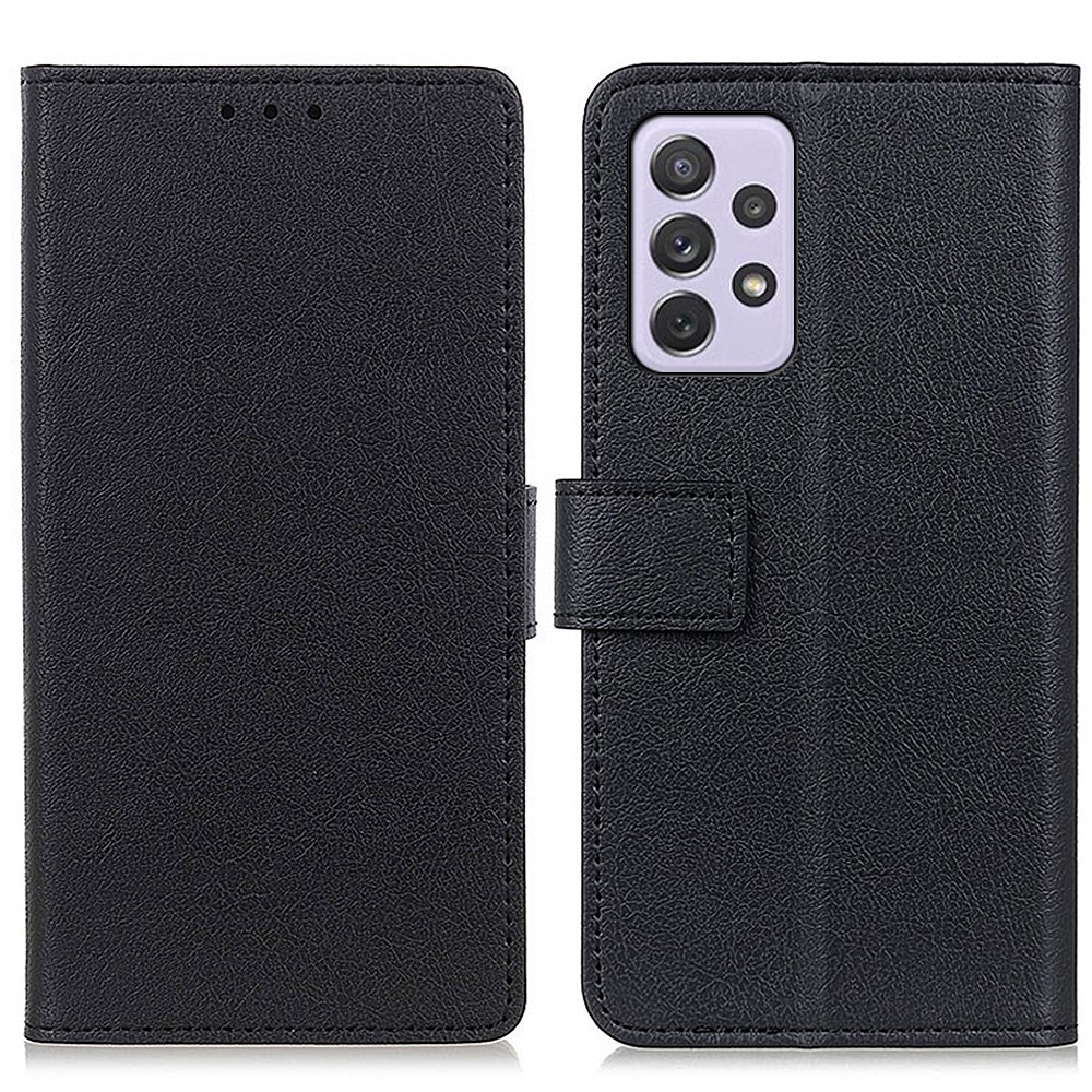 Book Style Flip Wallet Case PU Leather Inner TPU Magnetic Clasp Phone Cover with Stand for Samsung Galaxy A73 5G - Black-1