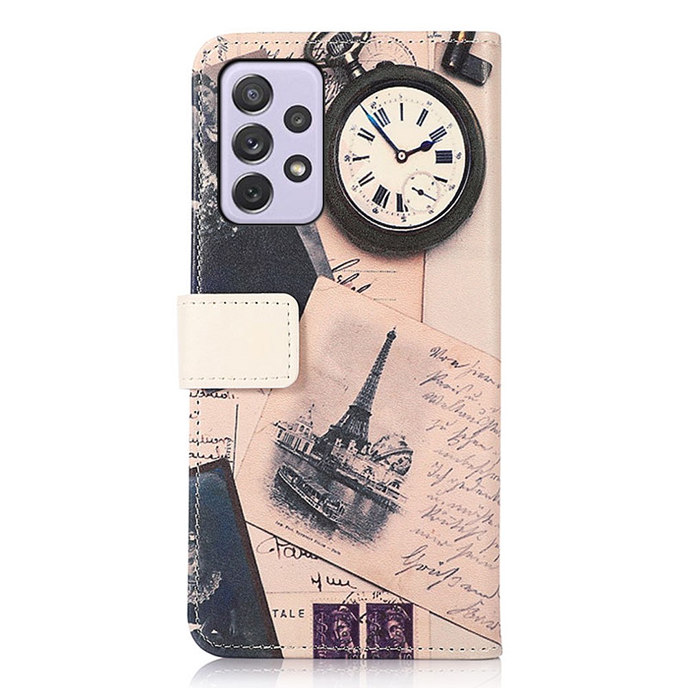Pattern Printing PU Leather Wallet Phone Case Stand Shockproof Inner TPU Flip Magnetic Cover for Samsung Galaxy A73 5G - Eiffel Tower and Feather-3