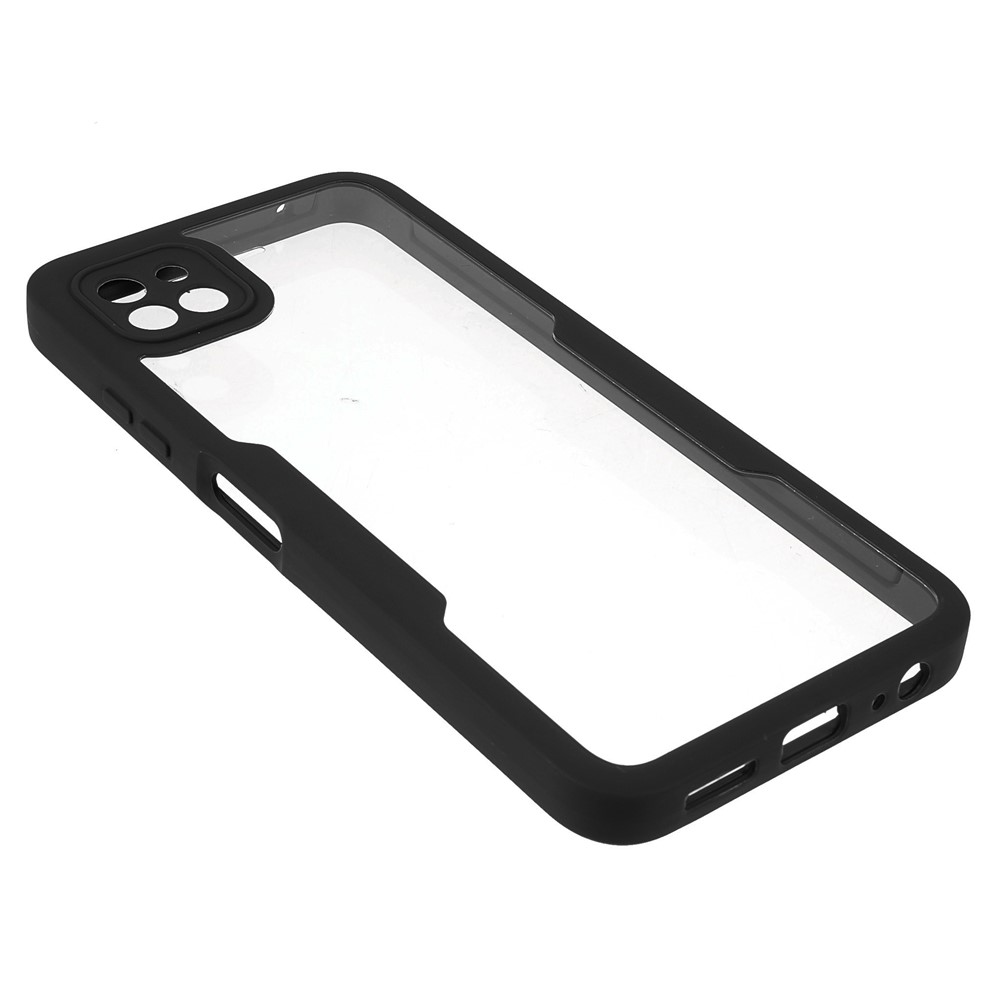PET Screen Protector + Acrylic Back Panel + TPU Frame Phone Case Full Protection Shell for Samsung Galaxy A22 5G (EU Version) - Black-3