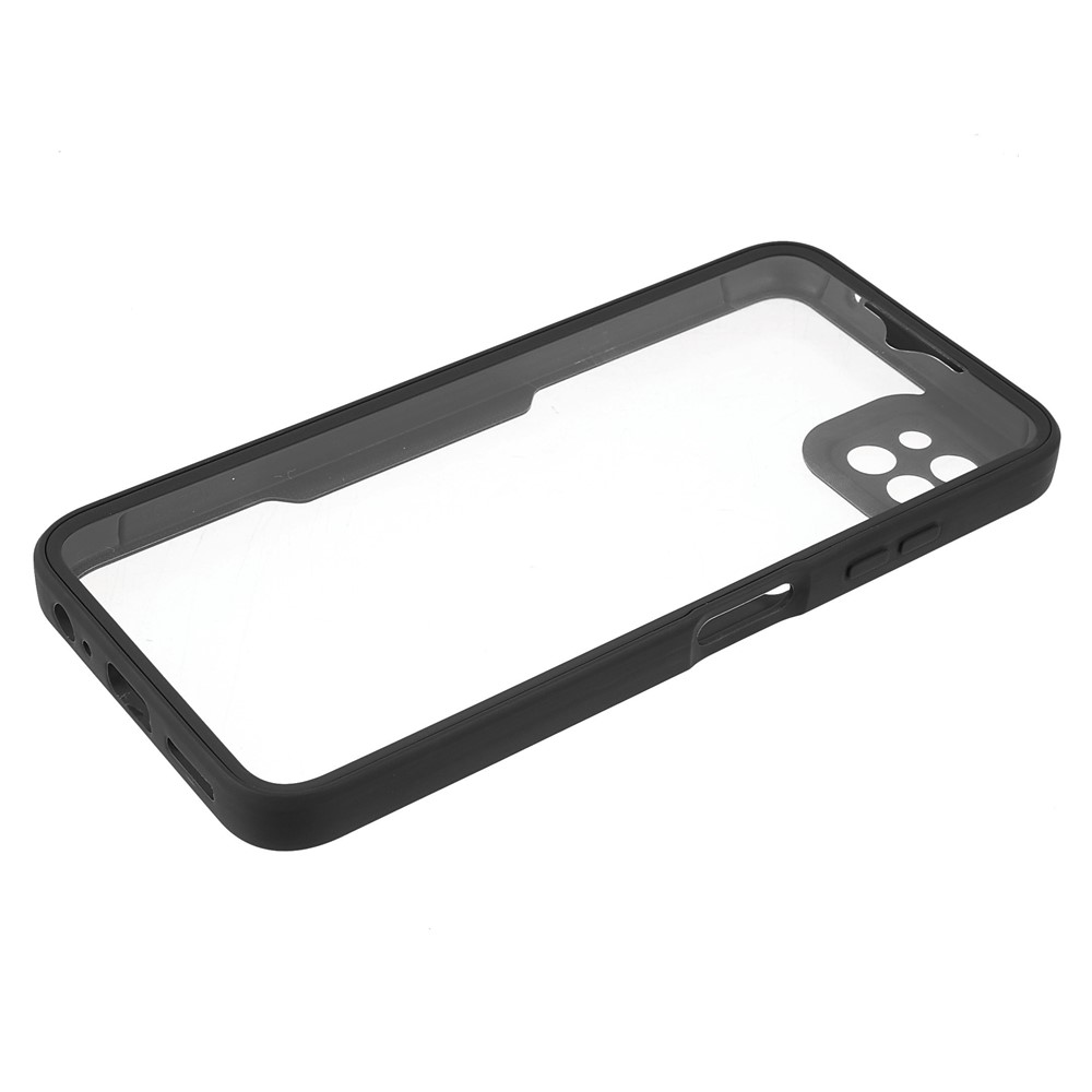 PET Screen Protector + Acrylic Back Panel + TPU Frame Phone Case Full Protection Shell for Samsung Galaxy A22 5G (EU Version) - Black-6
