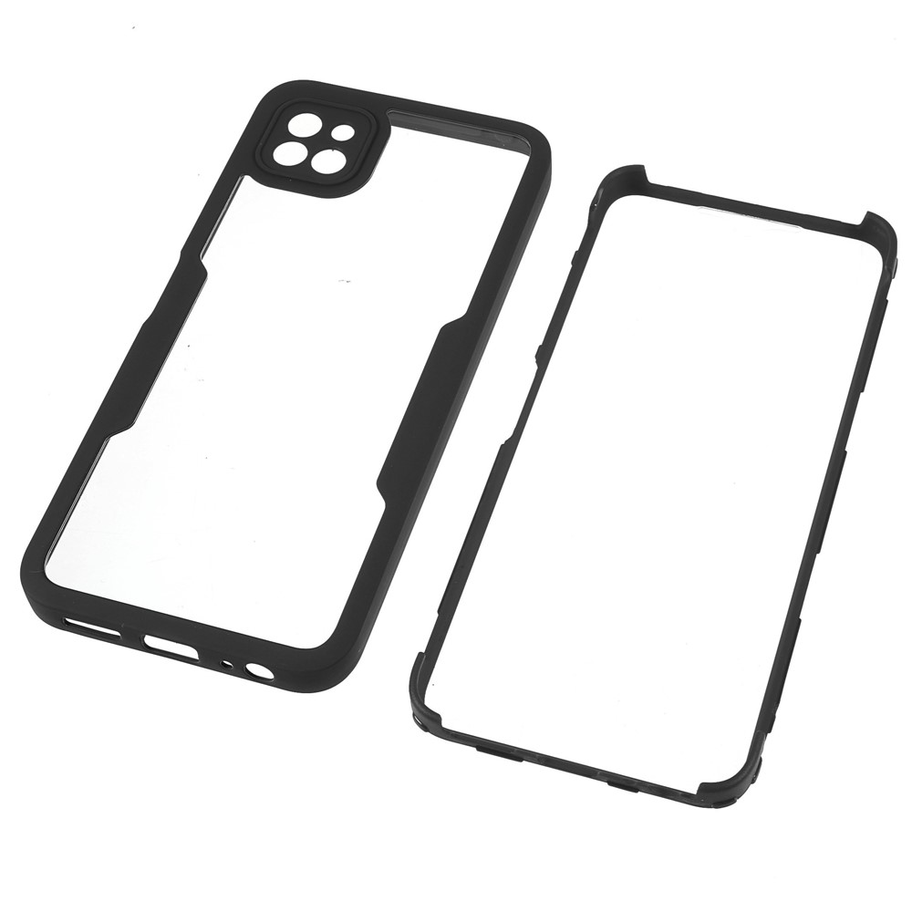 PET Screen Protector + Acrylic Back Panel + TPU Frame Phone Case Full Protection Shell for Samsung Galaxy A22 5G (EU Version) - Black-7