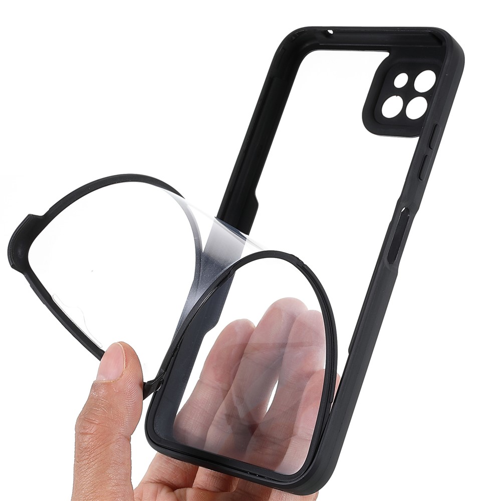 PET Screen Protector + Acrylic Back Panel + TPU Frame Phone Case Full Protection Shell for Samsung Galaxy A22 5G (EU Version) - Black-8