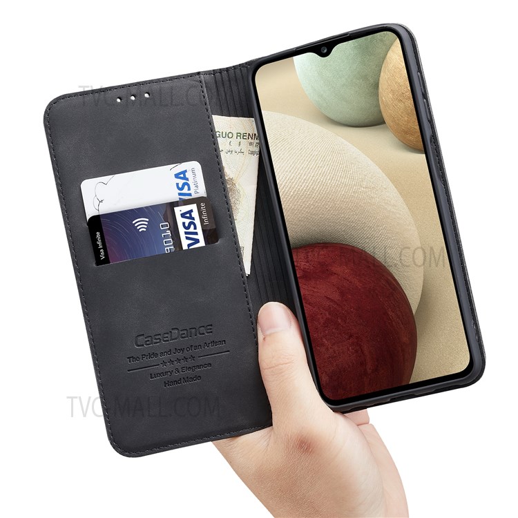 CASEDANCE Waltz 001 Series Magnetic Auto-absorbed PU Leather Stand Wallet Folio Flip Phone Case Cover for Samsung Galaxy A12 5G - Black-5