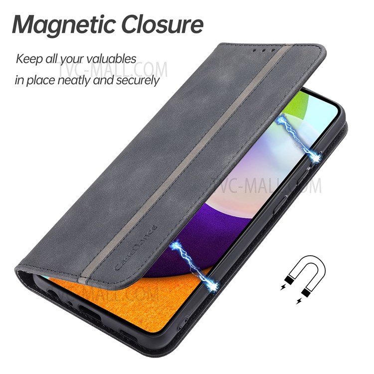 CASEDANCE Waltz 001 Series Magnetic Auto-absorbed PU Leather Stand Wallet Folio Flip Phone Case Cover for Samsung Galaxy A12 5G - Black-6