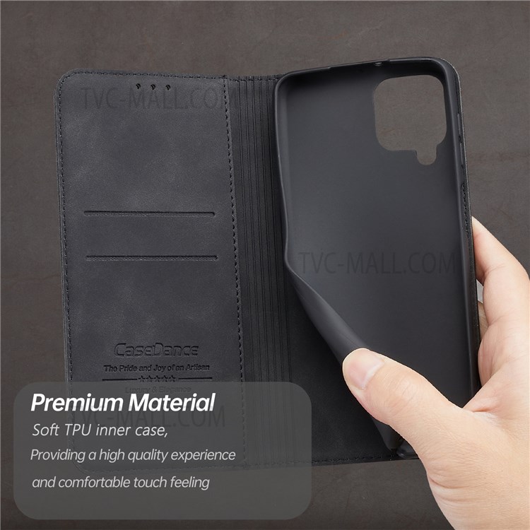 CASEDANCE Waltz 001 Series Magnetic Auto-absorbed PU Leather Stand Wallet Folio Flip Phone Case Cover for Samsung Galaxy A12 5G - Black-8
