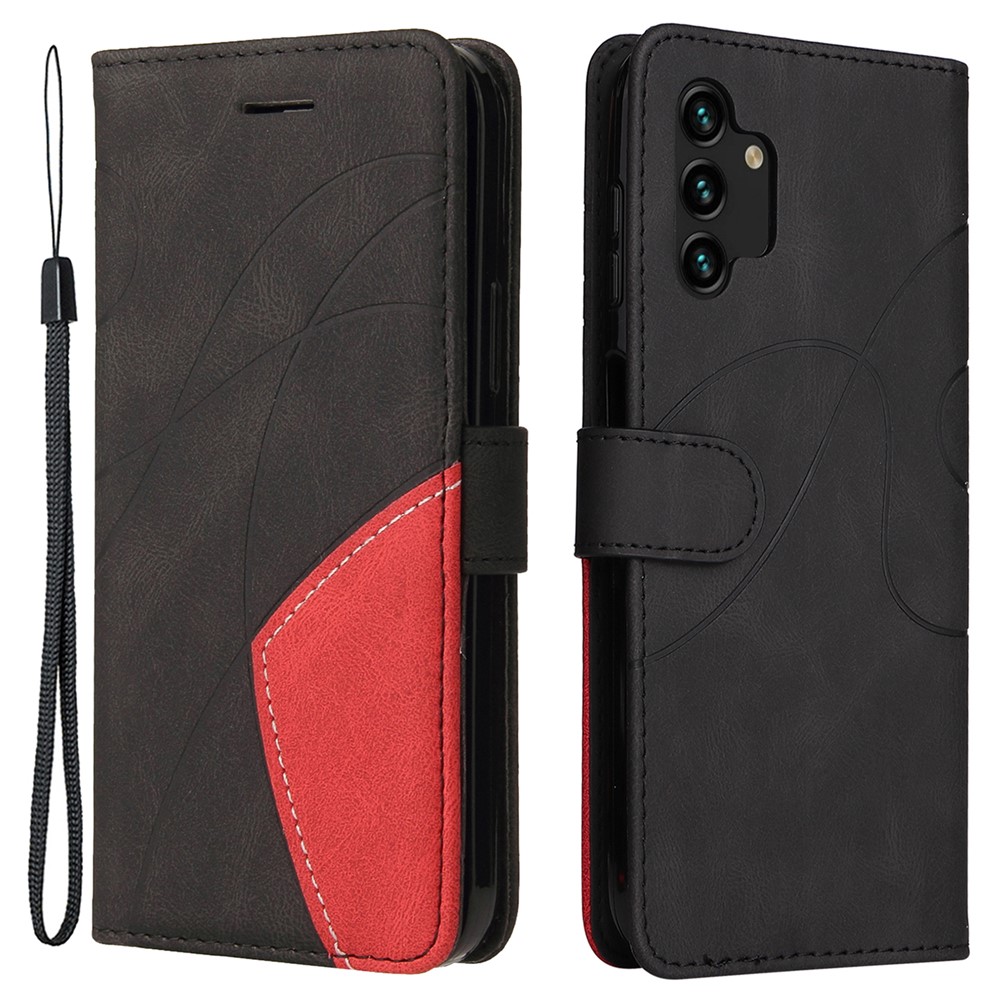 Dual-color Splicing Shockproof PU Leather Case Wallet Stand Phone Cover with Hand Strap for Samsung Galaxy A13 4G/A13 Lite 4G - Black-1