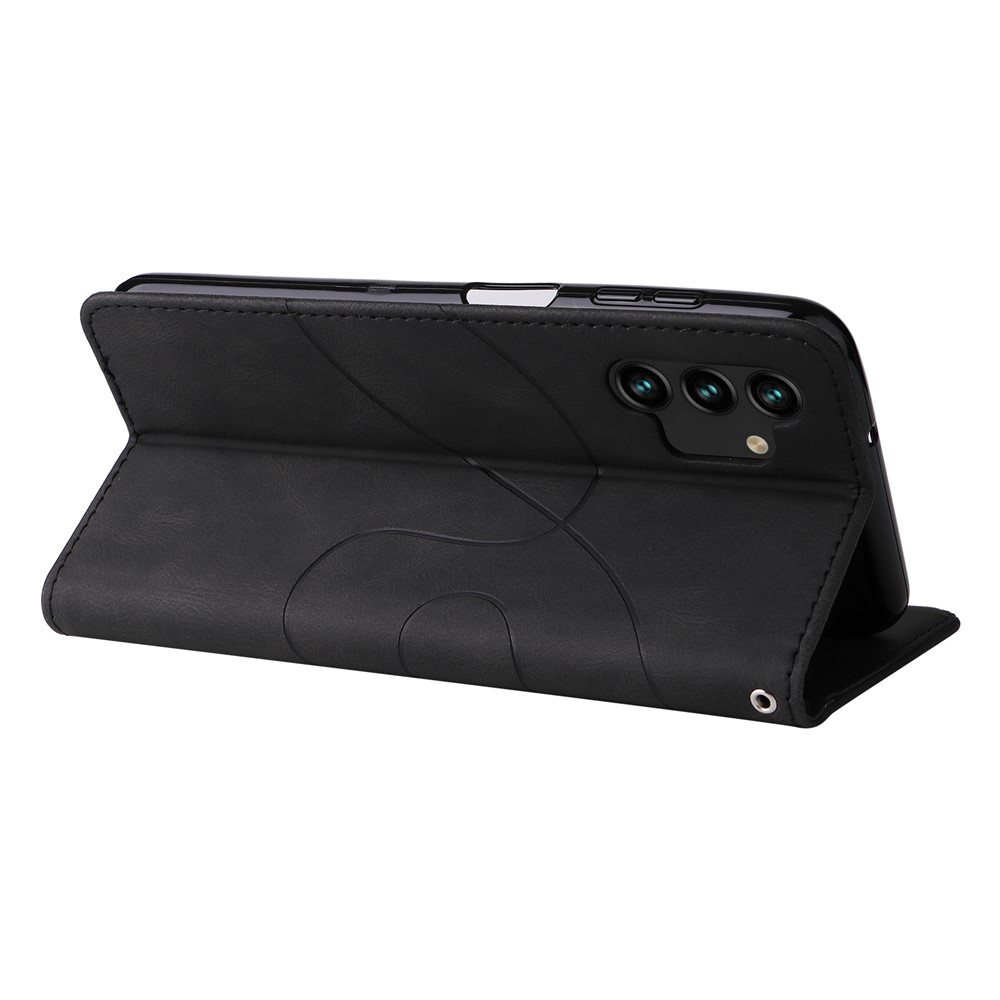 Dual-color Splicing Shockproof PU Leather Case Wallet Stand Phone Cover with Hand Strap for Samsung Galaxy A13 4G/A13 Lite 4G - Black-6