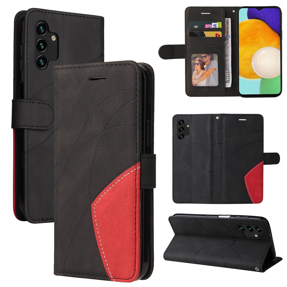 Dual-color Splicing Shockproof PU Leather Case Wallet Stand Phone Cover with Hand Strap for Samsung Galaxy A13 4G/A13 Lite 4G - Black-9