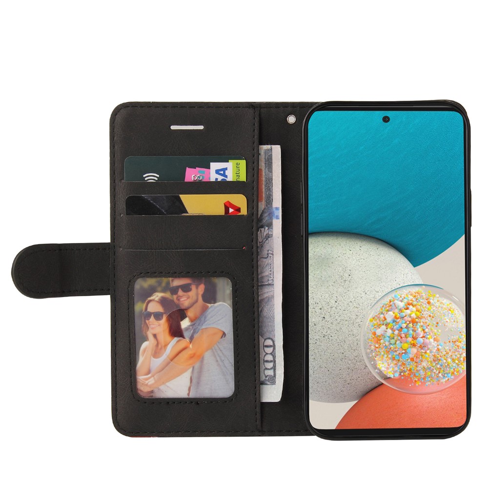 Dual-color Splicing PU Leather Protective Case Wallet Stand Mobile Phone Cover with Hand Strap for Samsung Galaxy A53 5G - Black-4