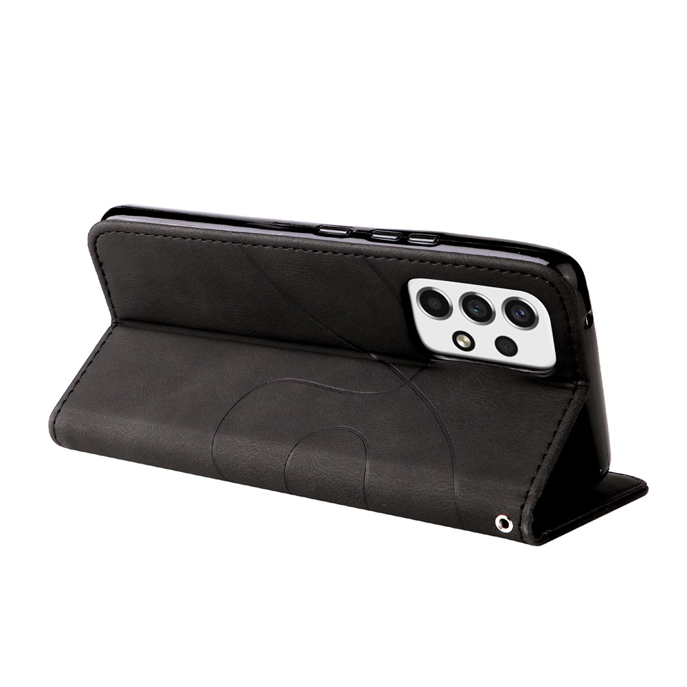 Dual-color Splicing PU Leather Protective Case Wallet Stand Mobile Phone Cover with Hand Strap for Samsung Galaxy A53 5G - Black-6