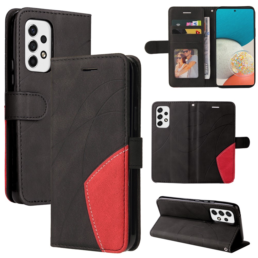 Dual-color Splicing PU Leather Protective Case Wallet Stand Mobile Phone Cover with Hand Strap for Samsung Galaxy A53 5G - Black-9