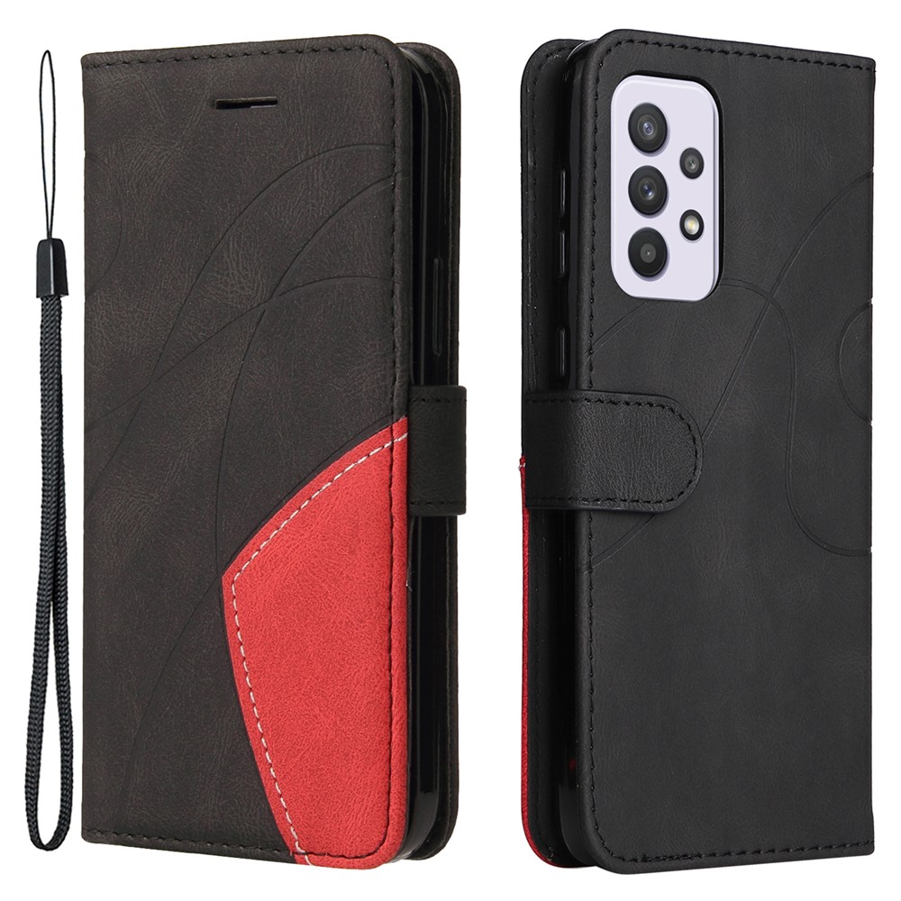 Dual-color Splicing Design PU Leather Wallet Stand Mobile Phone Cover Shell with Hand Strap for Samsung Galaxy A33 5G - Black-1