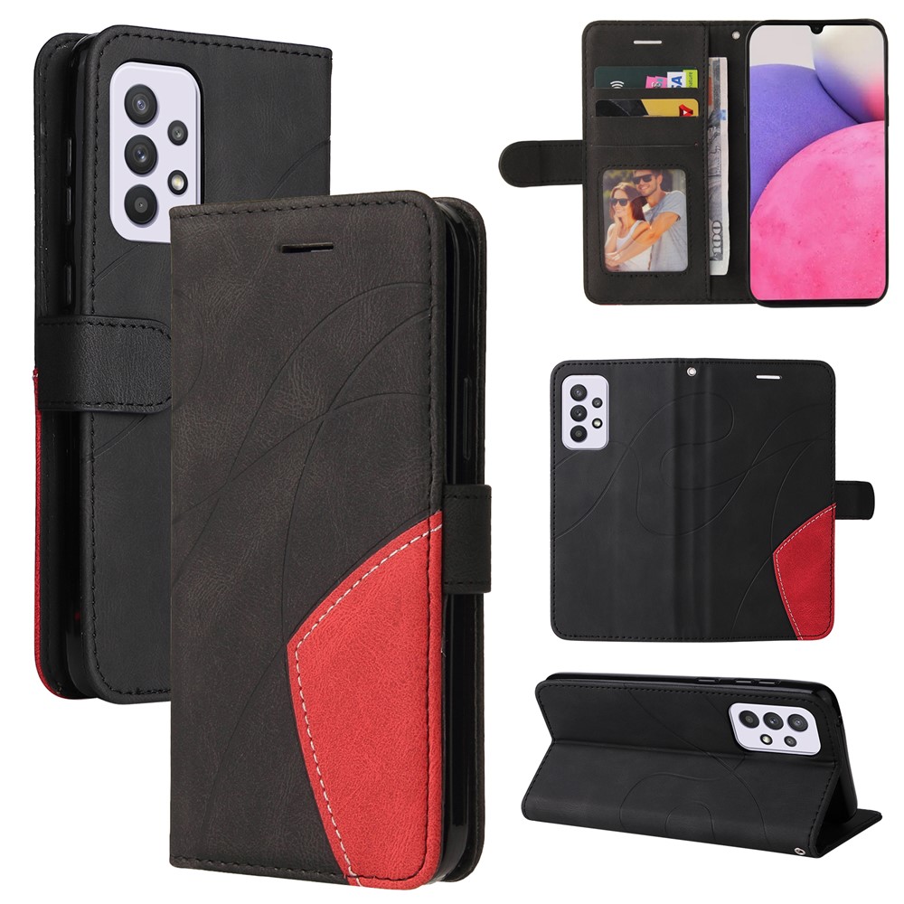 Dual-color Splicing Design PU Leather Wallet Stand Mobile Phone Cover Shell with Hand Strap for Samsung Galaxy A33 5G - Black-9