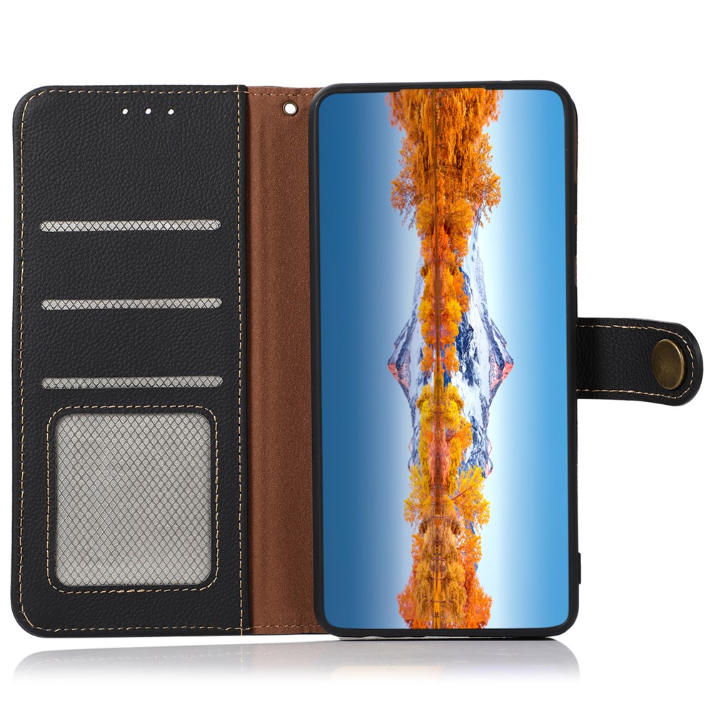 KHAZNEH Top Layer Genuine Leather Flip Wallet Phone Case RFID Blocking Stand Shockproof TPU Inner Shell Phone Cover for Samsung Galaxy A73 5G - Black-5