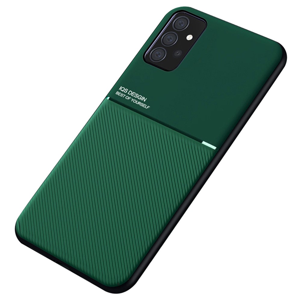 For Samsung Galaxy A72 4G/5G Textured Anti-scratch Light Slim TPU + PU Leather Phone Case Cover with Built-in Magnetic Metal Sheet - Green