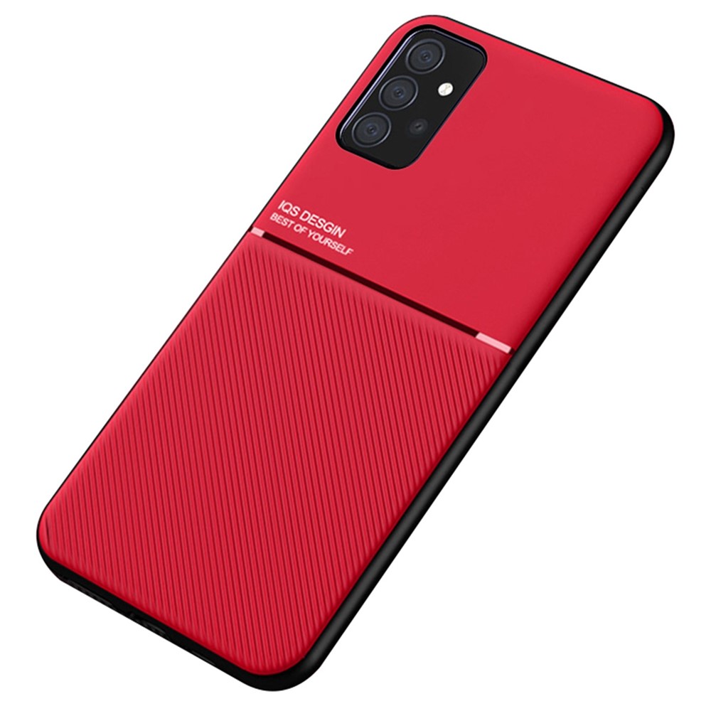 For Samsung Galaxy A72 4G/5G Textured Anti-scratch Light Slim TPU + PU Leather Phone Case Cover with Built-in Magnetic Metal Sheet - Red