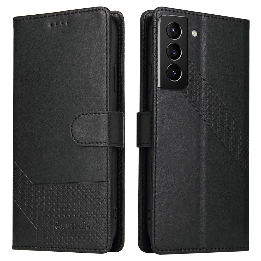 GQ.UTROBE 009 Series Splicing PU Leather Folio Flip Case Stand Magnetic Closure Phone Cover with Wallet for Samsung Galaxy S22 5G - Black-1
