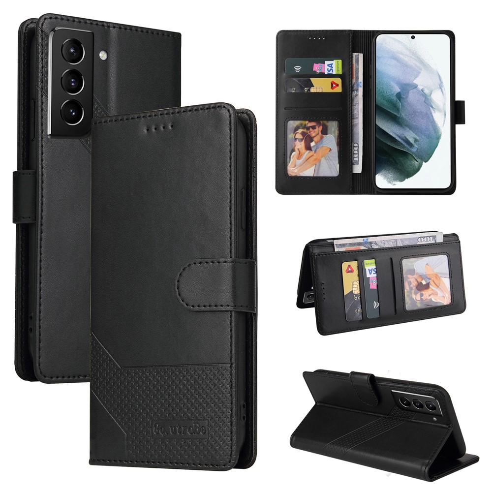 GQ.UTROBE 009 Series Splicing PU Leather Folio Flip Case Stand Magnetic Closure Phone Cover with Wallet for Samsung Galaxy S22 5G - Black-10