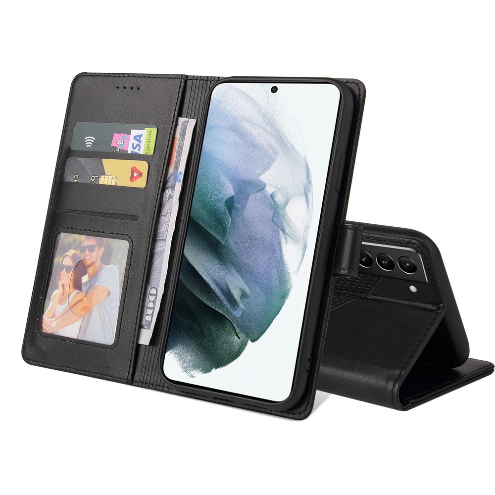 GQ.UTROBE 009 Series Splicing PU Leather Folio Flip Case Stand Magnetic Closure Phone Cover with Wallet for Samsung Galaxy S22 5G - Black-9