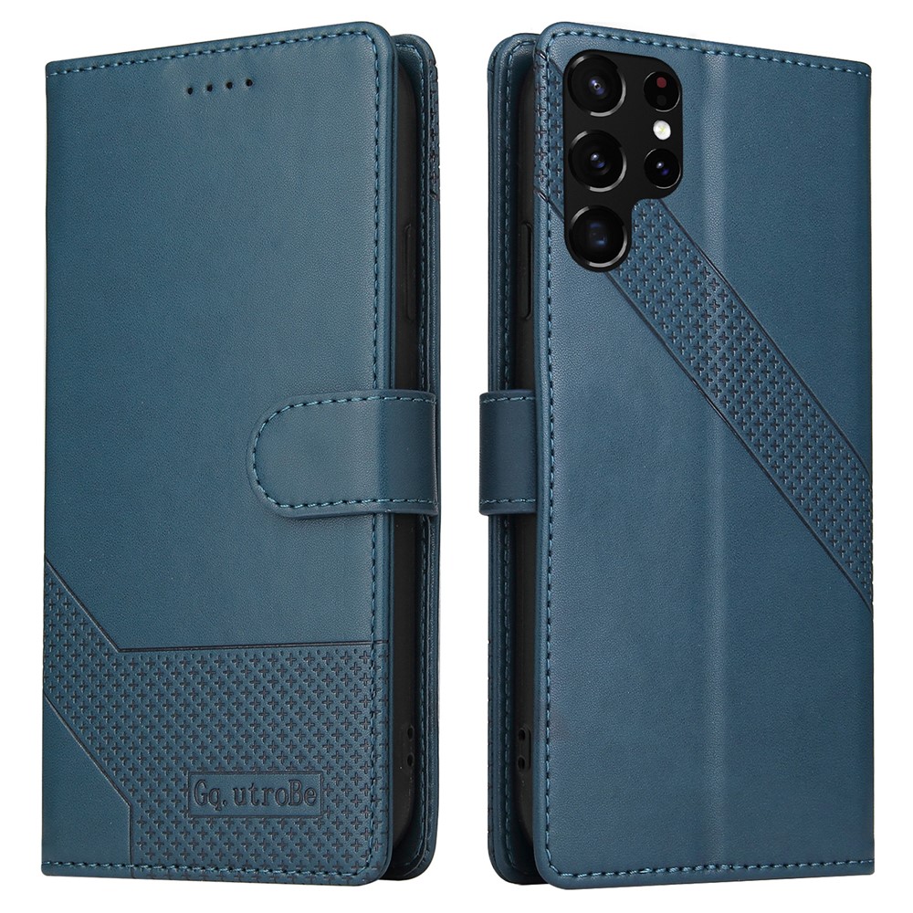 GQ.UTROBE 009 Series Splicing PU Leather + TPU Phone Cover Stand Wallet Case for Samsung Galaxy S22 Ultra 5G - Blue-1