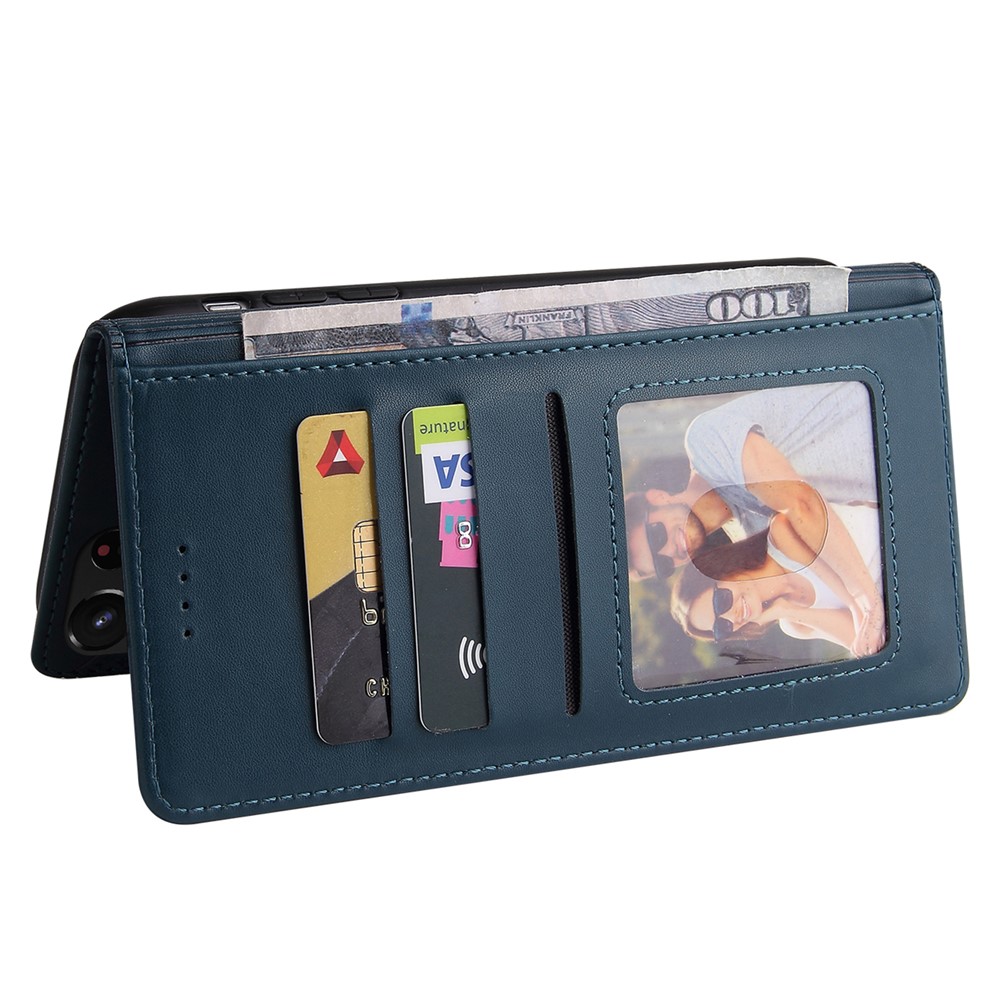 GQ.UTROBE 009 Series Splicing PU Leather + TPU Phone Cover Stand Wallet Case for Samsung Galaxy S22 Ultra 5G - Blue-5