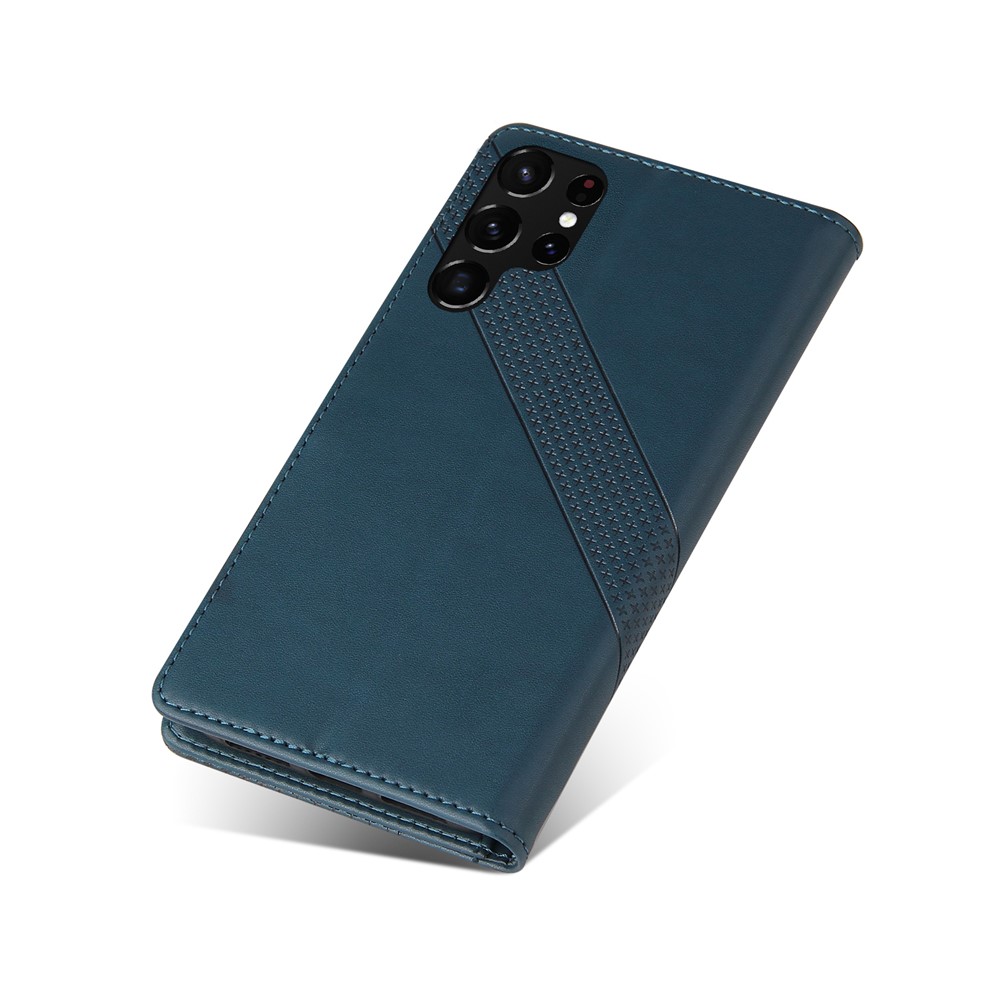 GQ.UTROBE 009 Series Splicing PU Leather + TPU Phone Cover Stand Wallet Case for Samsung Galaxy S22 Ultra 5G - Blue-7