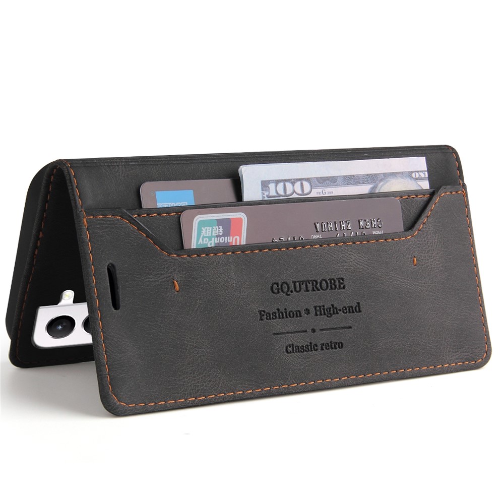 GQ.UTROBE 008 Series RFID Blocking Anti-swiping PU Leather Cover Magnetic Auto-absorbed Phone Case with Stand Wallet for Samsung Galaxy S22 5G - Black-4