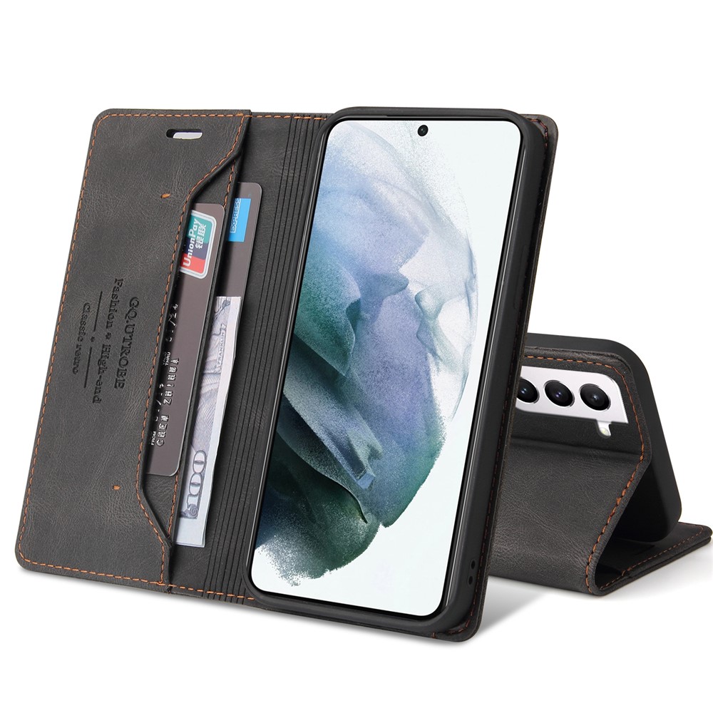 GQ.UTROBE 008 Series RFID Blocking Anti-swiping PU Leather Cover Magnetic Auto-absorbed Phone Case with Stand Wallet for Samsung Galaxy S22 5G - Black-9