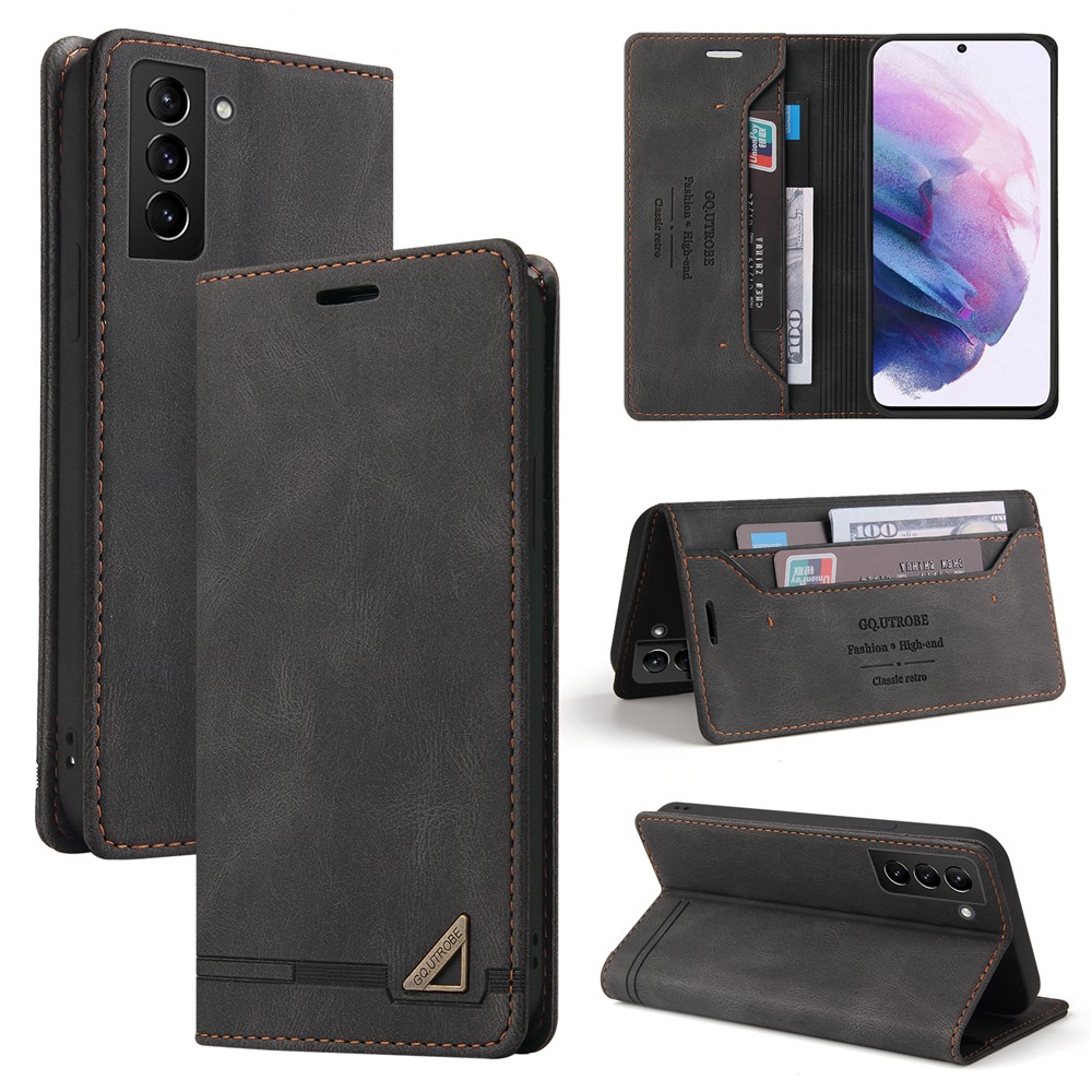 GQ.UTROBE 008 Series RFID Blocking Anti-swiping Skin Touch Drop-proof PU Leather Magnetic Auto-absorbed Phone Case with Stand Wallet for Samsung Galaxy S22+ 5G - Black-10